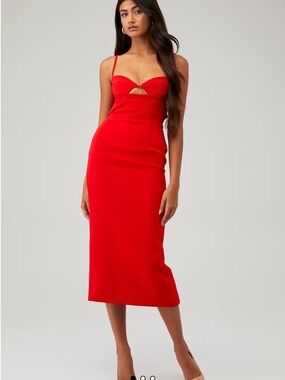 Bardot Red Cutout Strap Midi Dress